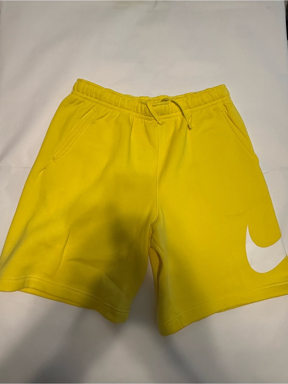 Nike Men's Bright Yellow Athletic Shorts with White Swoosh